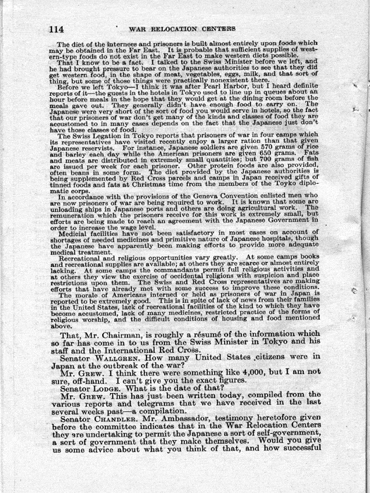 Senate Document, War Relocation Centers: Hearings Before a Subcommittee of the Committee on Military Affairs, United States Senate…, 1943, documenting hearings that occurred on January 20, 27, and 28, 1943. Papers of Dillon S. Myer. 