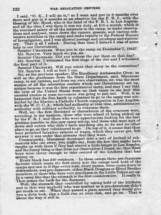 Senate Document, War Relocation Centers: Hearings Before a Subcommittee of the Committee on Military Affairs, United States Senate…, 1943, documenting hearings that occurred on January 20, 27, and 28, 1943. Papers of Dillon S. Myer. 