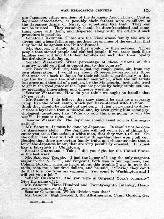 Senate Document, War Relocation Centers: Hearings Before a Subcommittee of the Committee on Military Affairs, United States Senate…, 1943, documenting hearings that occurred on January 20, 27, and 28, 1943. Papers of Dillon S. Myer. 