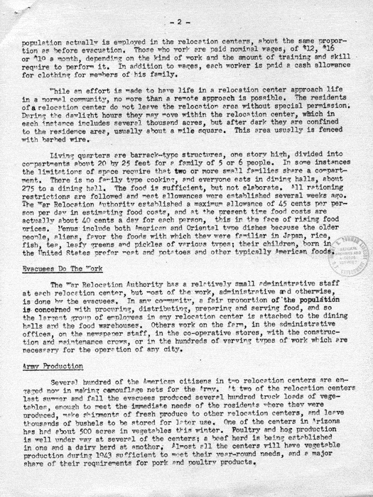 News release: Work of the War Relocation Authority, An Anniversary Statement by Dillon S. Myer, March 1943. Papers of Dillon S. Myer. 