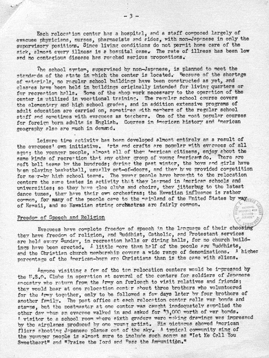 News release: Work of the War Relocation Authority, An Anniversary Statement by Dillon S. Myer, March 1943. Papers of Dillon S. Myer. 