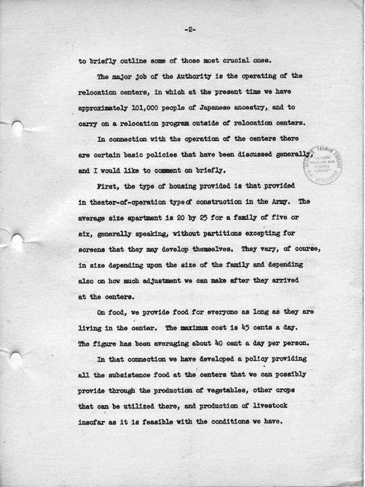 Transcript, press conference of Dillon S. Myer, Washington, DC, May 14, 1943. Papers of Dillon S. Myer.