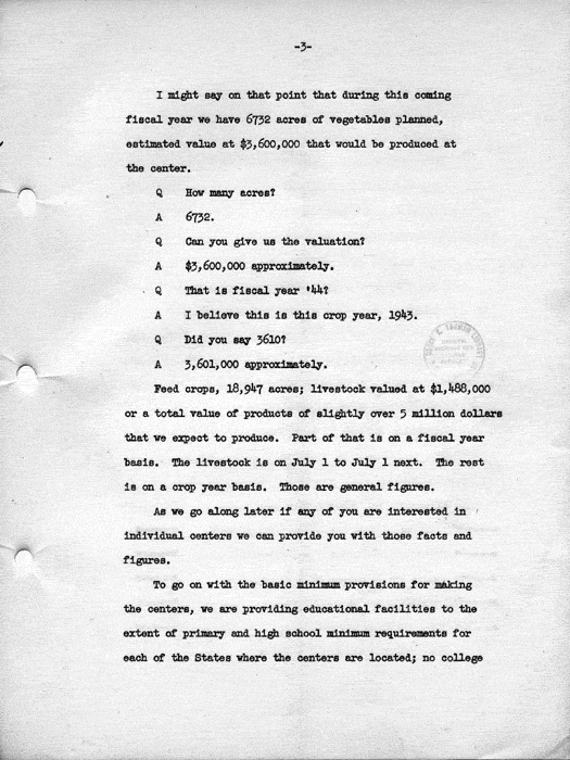 Transcript, press conference of Dillon S. Myer, Washington, DC, May 14, 1943. Papers of Dillon S. Myer.