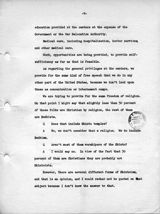 Transcript, press conference of Dillon S. Myer, Washington, DC, May 14, 1943. Papers of Dillon S. Myer.