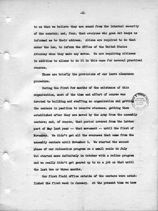 Transcript, press conference of Dillon S. Myer, Washington, DC, May 14, 1943. Papers of Dillon S. Myer.