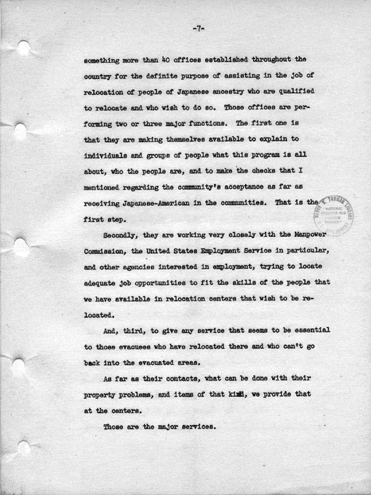 Transcript, press conference of Dillon S. Myer, Washington, DC, May 14, 1943. Papers of Dillon S. Myer.