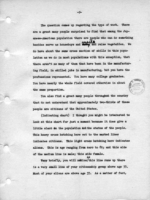 Transcript, press conference of Dillon S. Myer, Washington, DC, May 14, 1943. Papers of Dillon S. Myer.