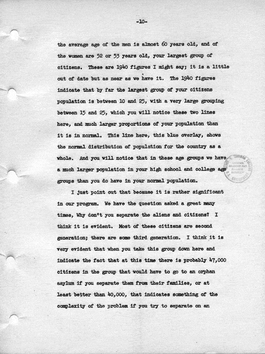 Transcript, press conference of Dillon S. Myer, Washington, DC, May 14, 1943. Papers of Dillon S. Myer.