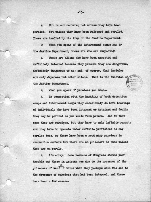 Transcript, press conference of Dillon S. Myer, Washington, DC, May 14, 1943. Papers of Dillon S. Myer.