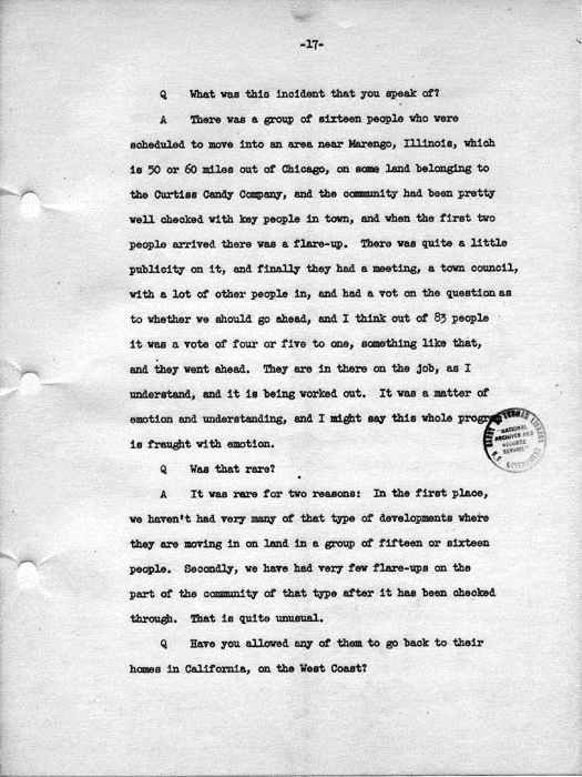 Transcript, press conference of Dillon S. Myer, Washington, DC, May 14, 1943. Papers of Dillon S. Myer.