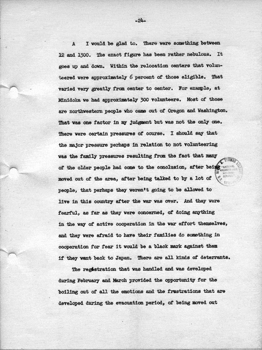 Transcript, press conference of Dillon S. Myer, Washington, DC, May 14, 1943. Papers of Dillon S. Myer.