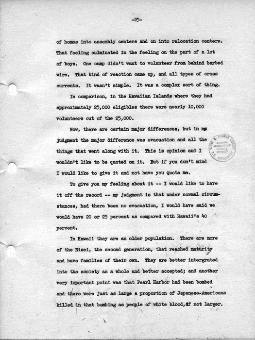 Transcript, press conference of Dillon S. Myer, Washington, DC, May 14, 1943. Papers of Dillon S. Myer.