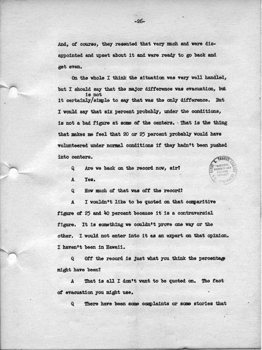 Transcript, press conference of Dillon S. Myer, Washington, DC, May 14, 1943. Papers of Dillon S. Myer.