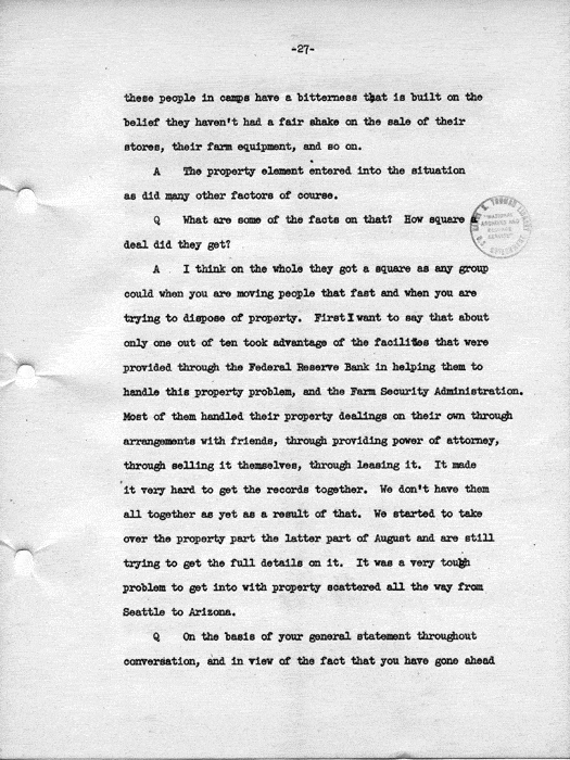 Transcript, press conference of Dillon S. Myer, Washington, DC, May 14, 1943. Papers of Dillon S. Myer.