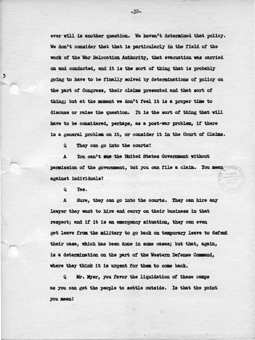 Transcript, press conference of Dillon S. Myer, Washington, DC, May 14, 1943. Papers of Dillon S. Myer.