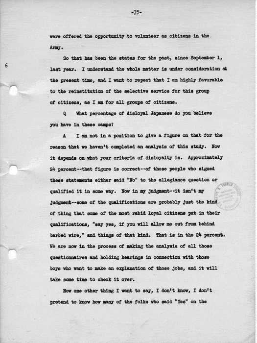 Transcript, press conference of Dillon S. Myer, Washington, DC, May 14, 1943. Papers of Dillon S. Myer.