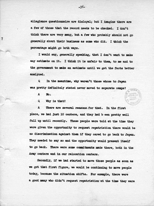 Transcript, press conference of Dillon S. Myer, Washington, DC, May 14, 1943. Papers of Dillon S. Myer.