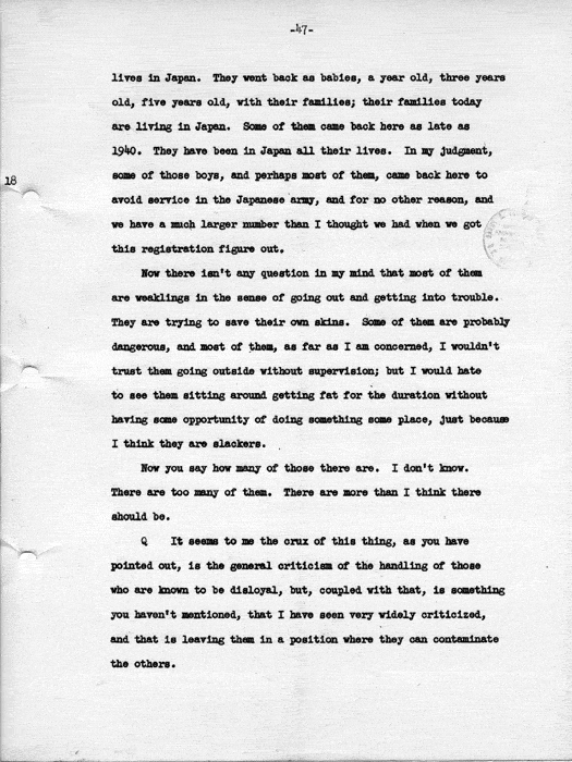 Transcript, press conference of Dillon S. Myer, Washington, DC, May 14, 1943. Papers of Dillon S. Myer.