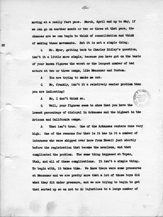 Transcript, press conference of Dillon S. Myer, Washington, DC, May 14, 1943. Papers of Dillon S. Myer.