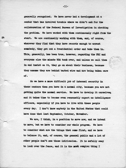 Transcript, press conference of Dillon S. Myer, Washington, DC, May 14, 1943. Papers of Dillon S. Myer.