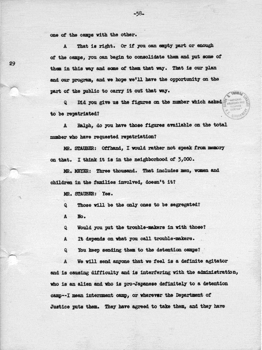 Transcript, press conference of Dillon S. Myer, Washington, DC, May 14, 1943. Papers of Dillon S. Myer.