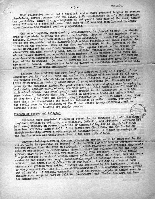 News release, statement by Dillon S. Myer, May 14, 1943. Papers of Philleo Nash. 