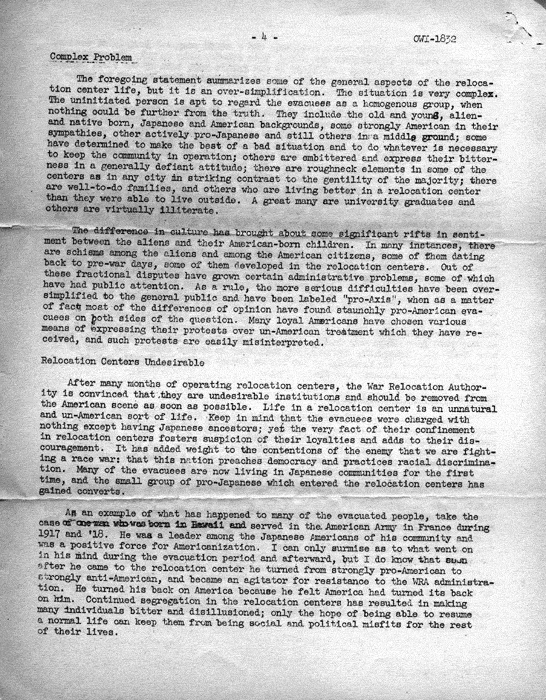 News release, statement by Dillon S. Myer, May 14, 1943. Papers of Philleo Nash. 