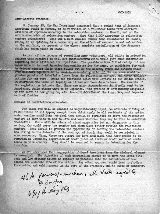 News release, statement by Dillon S. Myer, May 14, 1943. Papers of Philleo Nash. 