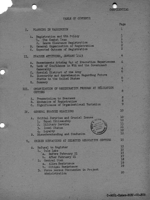 Report, Army and Leave Clearance Registration at War Relocation Centers, June 1943. Papers of Philleo Nash. 