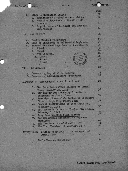 Report, Army and Leave Clearance Registration at War Relocation Centers, June 1943. Papers of Philleo Nash. 