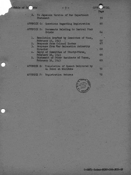 Report, Army and Leave Clearance Registration at War Relocation Centers, June 1943. Papers of Philleo Nash. 