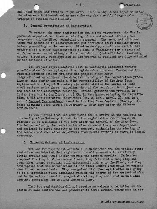 Report, Army and Leave Clearance Registration at War Relocation Centers, June 1943. Papers of Philleo Nash. 