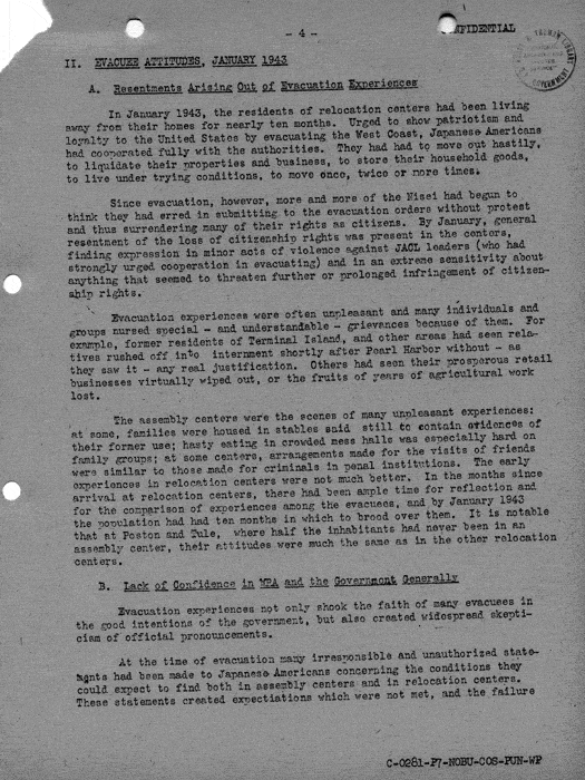 Report, Army and Leave Clearance Registration at War Relocation Centers, June 1943. Papers of Philleo Nash. 