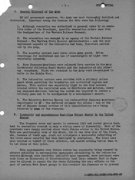 Report, Army and Leave Clearance Registration at War Relocation Centers, June 1943. Papers of Philleo Nash. 