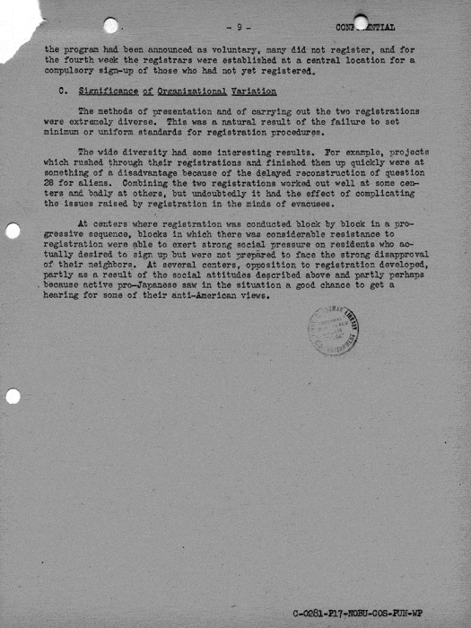 Report, Army and Leave Clearance Registration at War Relocation Centers, June 1943. Papers of Philleo Nash. 