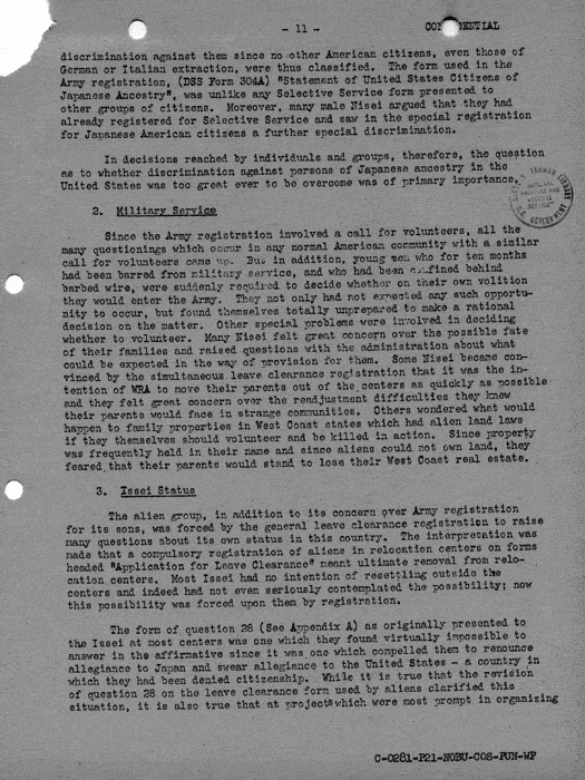 Report, Army and Leave Clearance Registration at War Relocation Centers, June 1943. Papers of Philleo Nash. 