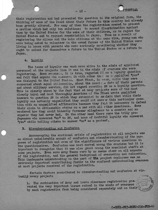 Report, Army and Leave Clearance Registration at War Relocation Centers, June 1943. Papers of Philleo Nash. 