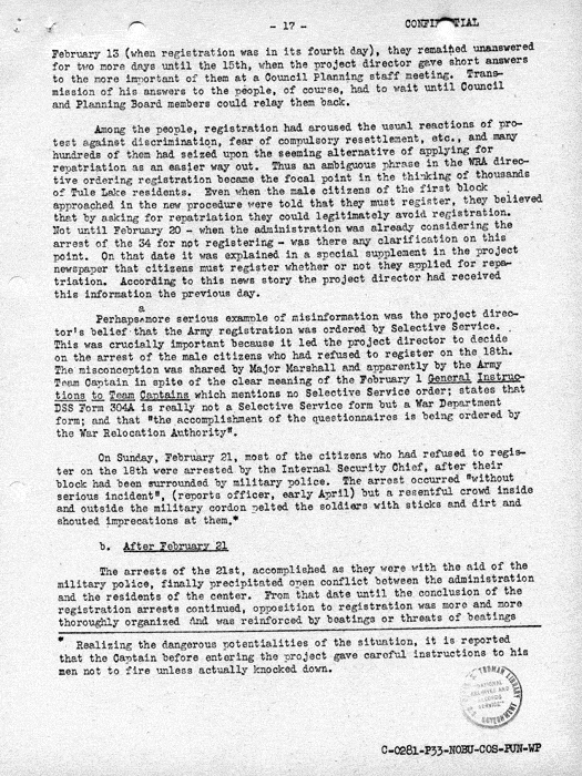 Report, Army and Leave Clearance Registration at War Relocation Centers, June 1943. Papers of Philleo Nash. 