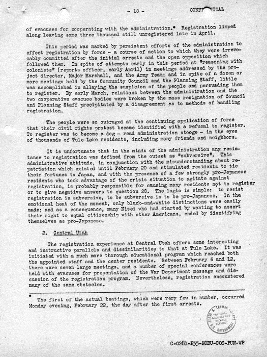 Report, Army and Leave Clearance Registration at War Relocation Centers, June 1943. Papers of Philleo Nash. 