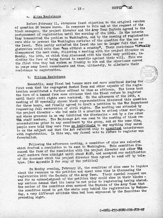 Report, Army and Leave Clearance Registration at War Relocation Centers, June 1943. Papers of Philleo Nash. 