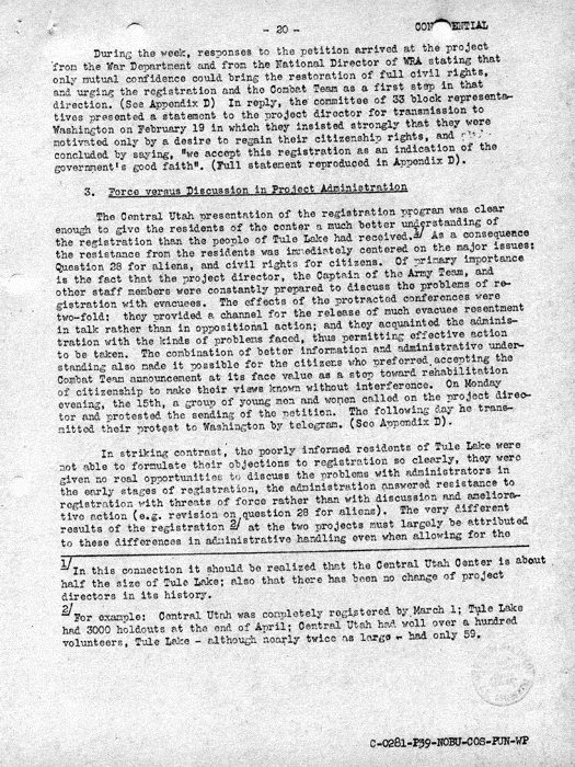 Report, Army and Leave Clearance Registration at War Relocation Centers, June 1943. Papers of Philleo Nash. 