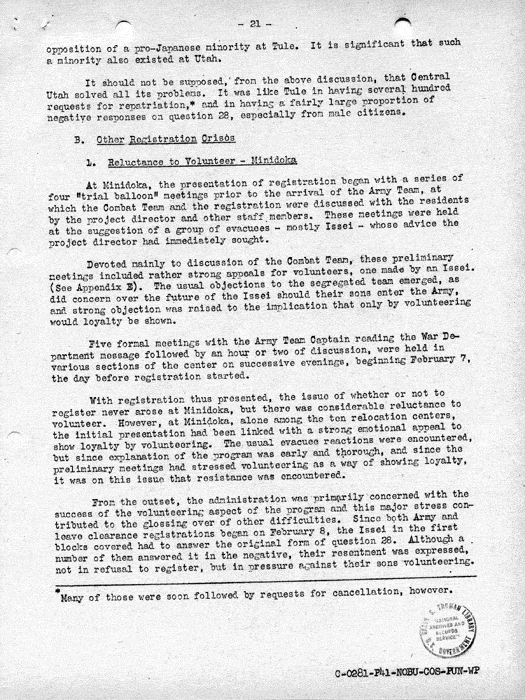 Report, Army and Leave Clearance Registration at War Relocation Centers, June 1943. Papers of Philleo Nash. 