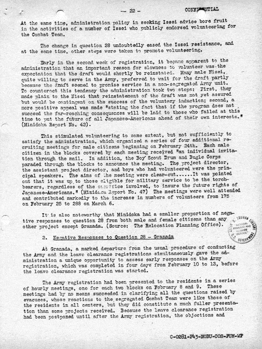 Report, Army and Leave Clearance Registration at War Relocation Centers, June 1943. Papers of Philleo Nash. 