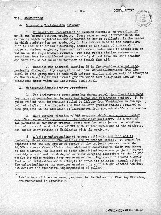 Report, Army and Leave Clearance Registration at War Relocation Centers, June 1943. Papers of Philleo Nash. 