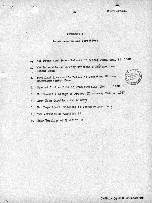 Report, Army and Leave Clearance Registration at War Relocation Centers, June 1943. Papers of Philleo Nash. 