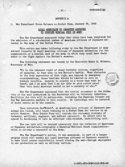 Report, Army and Leave Clearance Registration at War Relocation Centers, June 1943. Papers of Philleo Nash. 