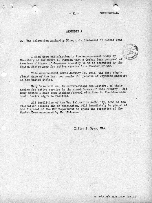 Report, Army and Leave Clearance Registration at War Relocation Centers, June 1943. Papers of Philleo Nash. 