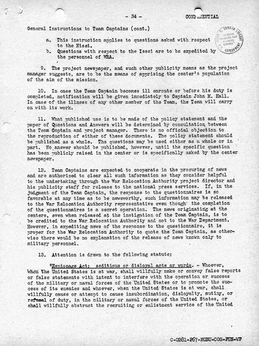 Report, Army and Leave Clearance Registration at War Relocation Centers, June 1943. Papers of Philleo Nash. 