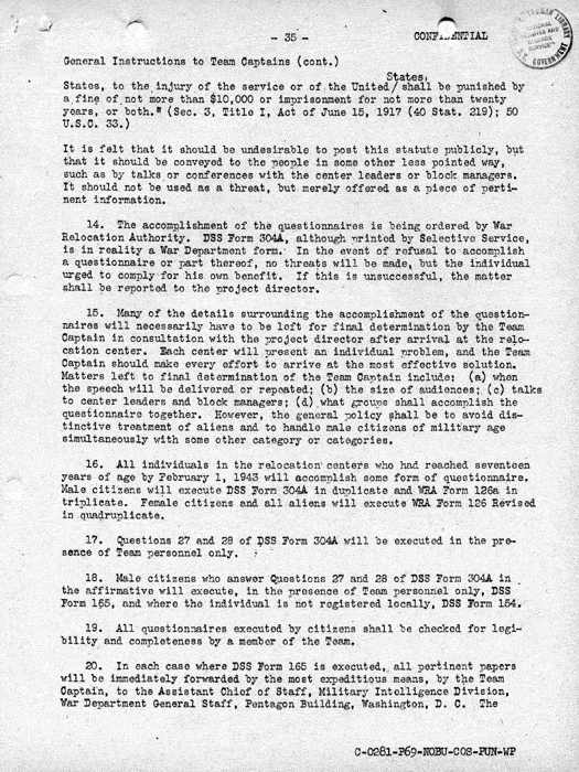 Report, Army and Leave Clearance Registration at War Relocation Centers, June 1943. Papers of Philleo Nash. 