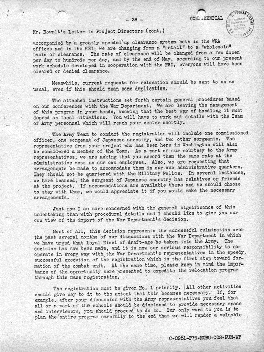 Report, Army and Leave Clearance Registration at War Relocation Centers, June 1943. Papers of Philleo Nash. 